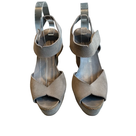 Pedro Garcia Gray Suede Leather Peep Toe Wedge Sandals, Sz EU 39 (US Sz 9) - Picture 3 of 14